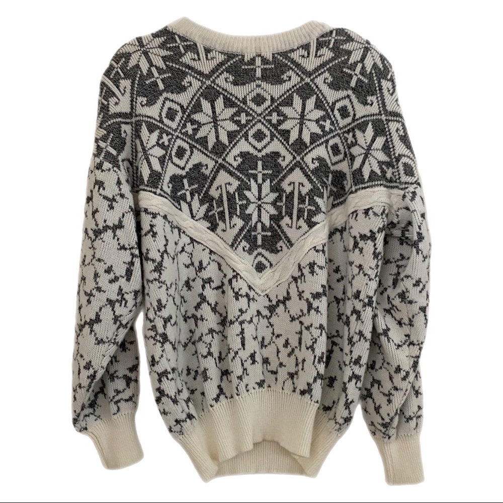 Vintage fast turn Christmas Winter sweater gray white pullover  size L